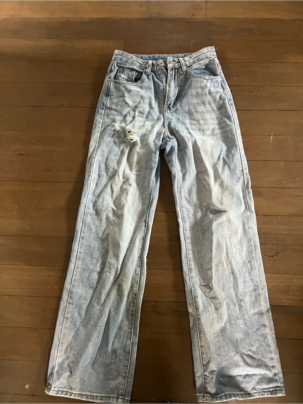 Light Wash Distressed Straight-Leg Jeans